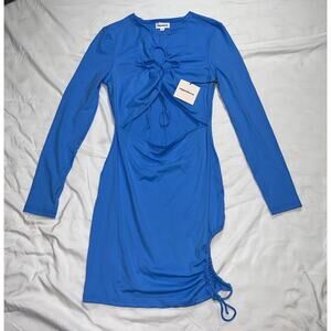 Revolve Superdown Mini Dress Size S Blue Long Sleeve Tie Bodice Cut-Out Party